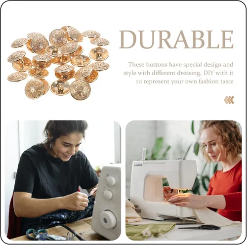 Vista 4 de 30 botones metálicos para abrigos, chaquetas, redondos, planos, de repuesto, hebilla hueca, costura para bricolaje, suéter (oro claro, 0.71 pulgadas)