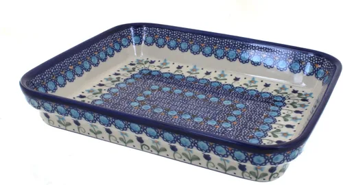 Vista 7 de Blue Rose Polish Pottery - Molde rectangular pequeño Orange Ashley - 10.25" x 8" - Utensilios para hornear únicos, aptos para lavavajillas