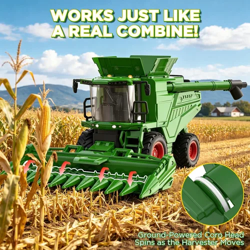 Vista 3 de Uarzt - Tractor cosechador con control remoto, juguete de tractor RC con cabezal de maíz, juguetes de tractor RC para niños de 3 años en adelante