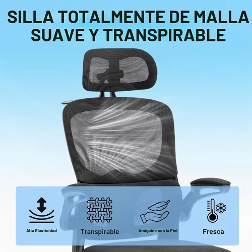 Vista 4 de Silla de oficina ergonómica, malla para silla de oficina con brazos Negro clásico