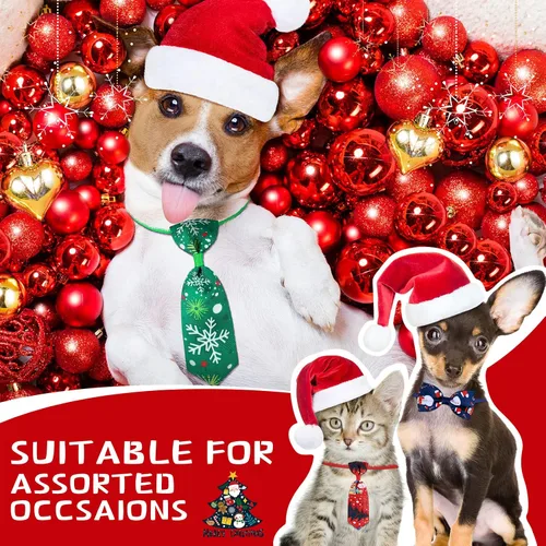 Vista 2 de Juego de 32 lazos de Navidad para perros para perros, incluye 16 corbatas para perros y 16 corbatas para perros con collar ajustable, accesorios