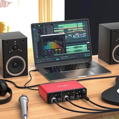 Vista 2 de Wrugste Interfaz de audio USB +48V Alimentación Phantom 24Bit/192kHz para grabación, podcasting y streaming Ultra-baja latencia Plug and Play Libre