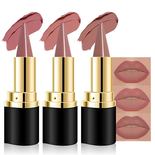 Vista 59 de evpct Combo de delineador de labios metálico rosa brillante y lápiz labial, lápiz labial con punta de cono para mujer, de larga duración