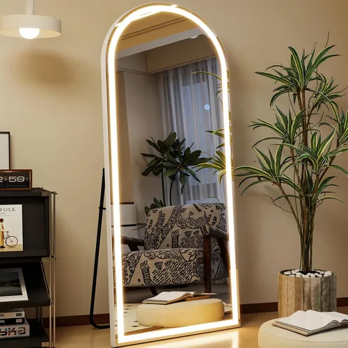 Vista 7 de GLSLAND Espejo LED Arqueado de Cuerpo Entero de 26"x68" con Luces para Montar en Pared/de Pie, Espejos de Piso Iluminados Regulables