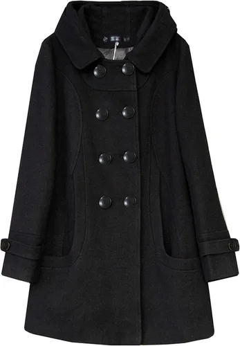 Vista 3 de Tanming Abrigo o chaqueta cálida de lana cruzado para mujer, con capucha