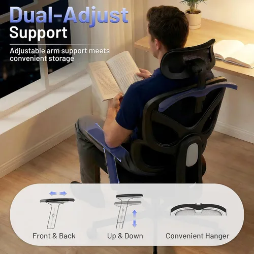 Vista 6 de AreShark Silla ergonómica de oficina – Silla de escritorio de malla transpirable con respaldo alto con soporte lumbar y reposacabezas ajustable