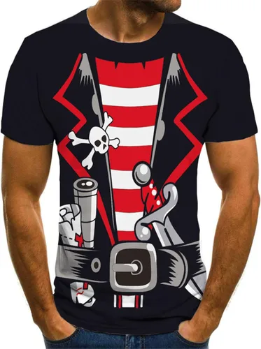 Vista 3 de KYKU Accesorios de disfraz de pirata negro, camisetas de manga corta para hombre