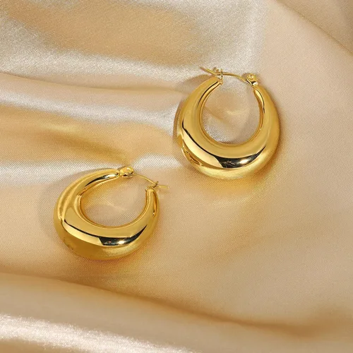 Vista 58 de Aretes de aro gruesos de oro para mujer, chapados en oro de 14 quilates, aretes de aro triple, hipoalergénicos, a la moda, aretes de aro gruesos