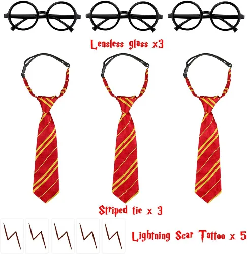 Vista 3 de UTOPP Marco de lentes sin lentes a rayas, tatuajes de relámpago, gafas de mago para Halloween, escuela, Halloween, mago para jugar, cumpleaños