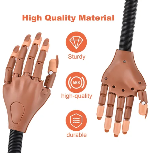 Vista 7 de MEKK Mano de práctica para uñas acrílicas, manos flexibles para practicar uñas, nunca se caen, kits de mano de entrenamiento de uñas con limas