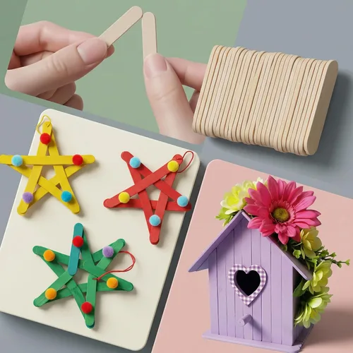 Vista 5 de Tioncy 500 mini palitos para manualidades de 1.57 x 0.39 x 0.08 pulgadas, palitos pequeños de madera para helados naturales para adultos, bricolaje