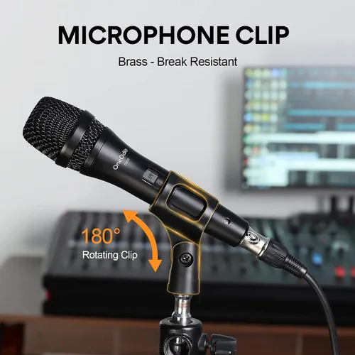 Vista 9 de OneOdio ON55 Micrófono con cable para cantar, clips de micrófono, hembra de metal, interruptor de encendido/apagado, cable XLR de 16.4 pies