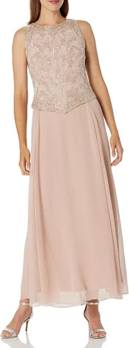 Vista 3 de J Kara Vestido largo con detalle en V con cuentas para mujer con bufanda