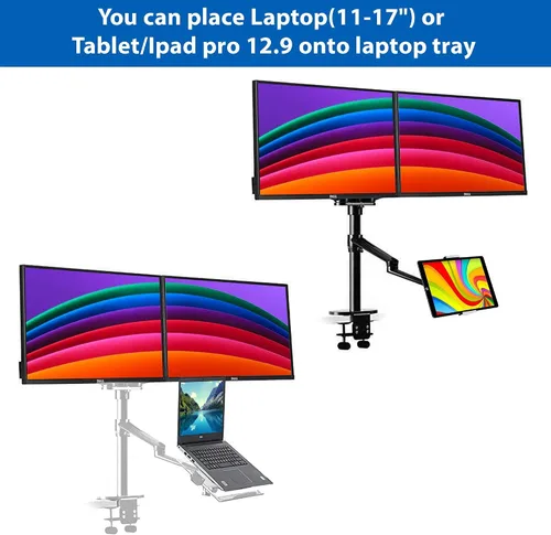 Vista 7 de Soporte de monitor para laptop de altura ajustable, compatible con portátiles de 13 a 17.3 pulgadas, capacidad para 2 monitores de 11 a 27 pulgadas