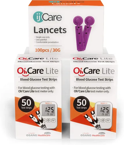 Vista 4 de Oh'Care Lite Monitor de prueba de azúcar en la sangre, tiras de prueba de glucosa y lancetas para análisis de sangre, suministros para diabéticos