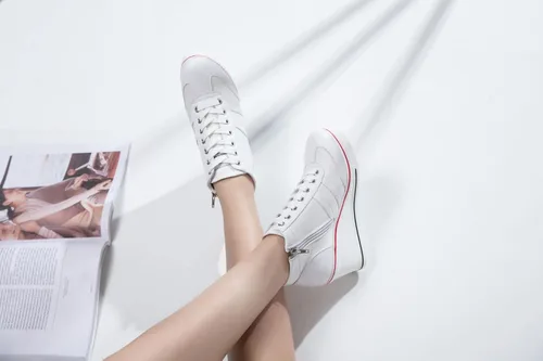Vista 7 de Zapatos deportivos de tacón alto para mujer, zapatos de lona de moda de tubo alto, con cordones, borde de cuña, cremallera, ángulo, talla 4-11