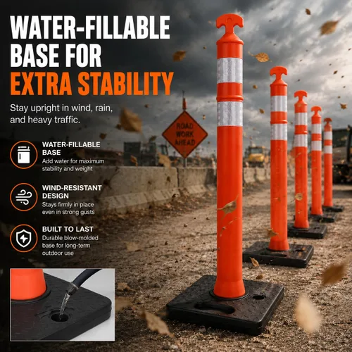 Vista 5 de BESEA Paquete de 6 conos de delineador de tráfico de 36 pulgadas con base rellenable de agua, postes de delineador de seguridad reflectantes