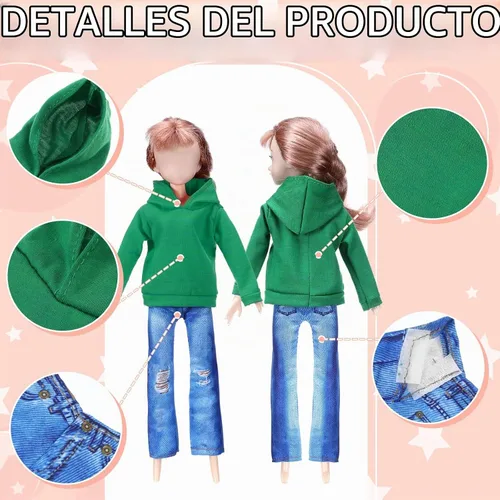 Vista 5 de Bencailor 8pcs ropa de muñeca suéter y pantalón de mezclilla, negro Negro Naranja Rojo Verde