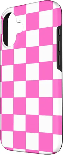 Vista 2 de Funda de tablero de ajedrez clásica a cuadros rosa y blanco para iPhone 16