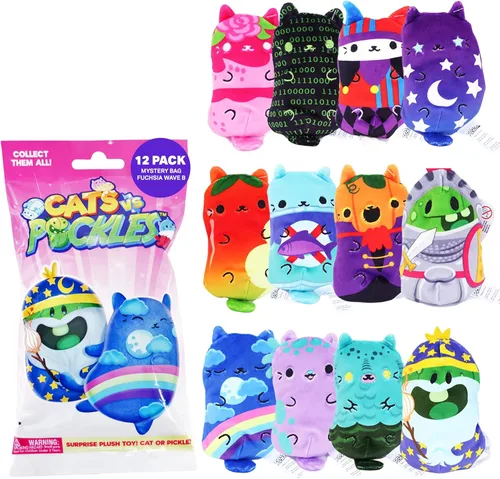 Vista 8 de Cats vs Pickles Paquete de 2 bolsas misteriosas rellenas de frijoles de ola fucsia, rellenos de calcetines, bolsas ciegas para niñas y niños