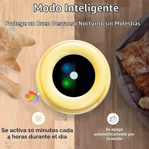 Vista 5 de ORSDA Juguetes interactivos 2 en 1 para gatos de interior, bolas de juguete automáticas para gatos, juguetes de plumas emboscadas con 6 plumas