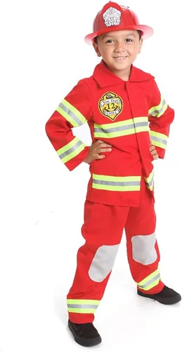Vista 7 de Disfraz de bombero con luces para niños con sombrero jefe de Bomberos