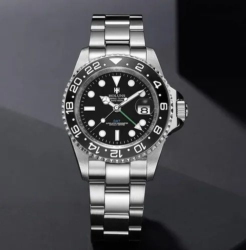 Vista 7 de Reloj automático GMT de lujo para hombre, reloj de negocios luminoso de acero inoxidable impermeable con zafiro