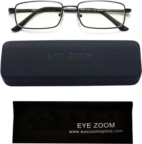 Vista 4 de Gafas de lectura con bloqueo de luz azul, paquete de 2 unidades, rectangulares, de metal, anti rayos azules y lectores UV, para hombres y mujeres