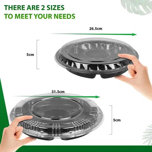 Vista 7 de Bandeja de plástico para aperitivos con tapa, resistente, reciclable de 12 pulgadas, bandejas para aperitivos de frutas vegetarianas, recipientes