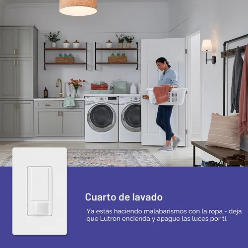 Vista 3 de Lutron Maestro Interruptor de luz con sensor de movimiento para interiores para baño, garaje, lavandería, cualquier bombilla, sensor de ocupación
