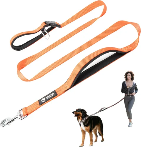 Vista 10 de TSPRO Correa táctica para perro, manos libres, resistente, ajustable, con mango acolchado y cierre de seguridad de metal para caminar, correr Azul