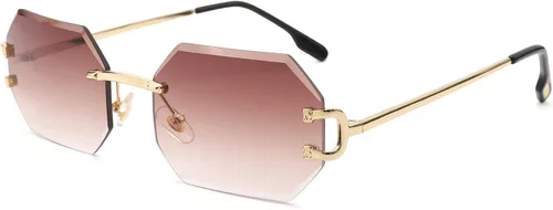 Vista 2 de Pro Acme Lentes de sol octágonos sin marco, de sombra rectangular, sin marco, para hombres y mujeres, lentes de moda teñidos