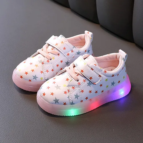Vista 2 de Zapatillas de deporte para niños, con luz LED, brillantes, para bebés, niñas, zapatos luminosos, para bebés y niños (color rosa, 12-18 meses)
