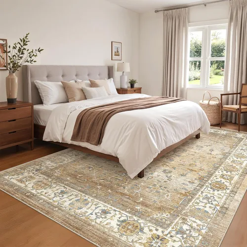 Vista 7 de befbee - Alfombra para sala de estar, lavable y resistente a manchas, con base antideslizante, ideal para dormitorio y cocina, decoración clásica