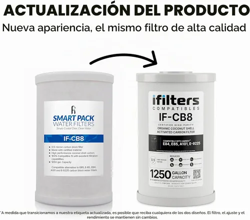 Vista 2 de Smart Pack QC2-CB8 - Paquete de 2 filtros de agua de bloque de carbono, compatible con Amway E-84, E-85, A101, E-9225, carbón de cáscara de coco