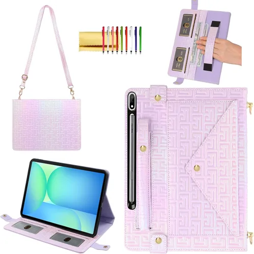 Vista 73 de Bolso Funda para Samsung Galaxy Tab S10 FE/S9 FE 10.9"/S9/S8/S7 11", Techcircle Folio con Soporte Cruzado, Billetera con Ranura para Lápiz S Pen