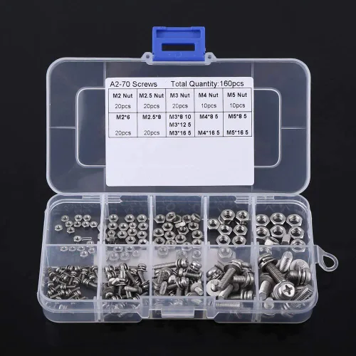 Vista 4 de Juego de tornillos y tuercas de acero inoxidable 304 tornillos de cabeza plana Kit surtido de tuercas M2 M2.5 M3 M4 M5