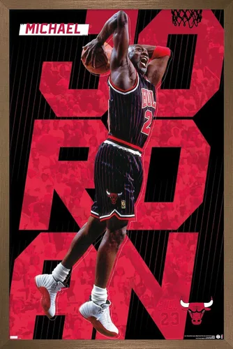 Vista 14 de Trends International Michael Jordan - Póster de pared a rayas, 14.725 x 22.375 pulgadas, versión enmarcada de madera de granero