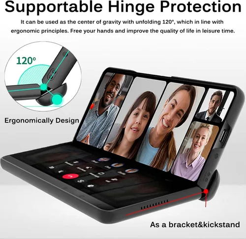 Vista 2 de Miimall Funda compatible con Samsung Galaxy Z Fold 4 con S Pen, protector de pantalla frontal, diseño de rayas verticales, funda con bisagras