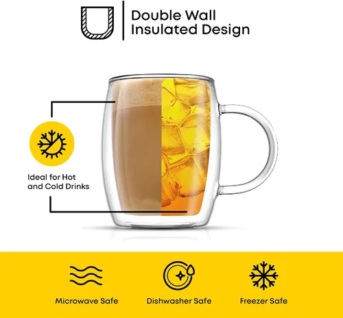 Vista 6 de JoyJolt juego de 2 vasos de doble pared, tazas con aislante para 13.5 onzas, para café o té