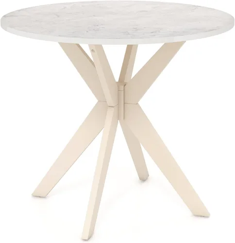Vista 10 de Giantex Mesa de comedor redonda de 36" para 4, mesa de cocina estilo granja con patas de madera de goma, almohadillas ajustables para pies, mesas