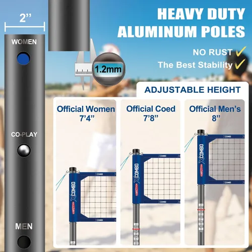 Vista 3 de Juego de red profesional de voleibol resistente para patio trasero al aire libre portátil con postes de puntuación de altura ajustable de aluminio