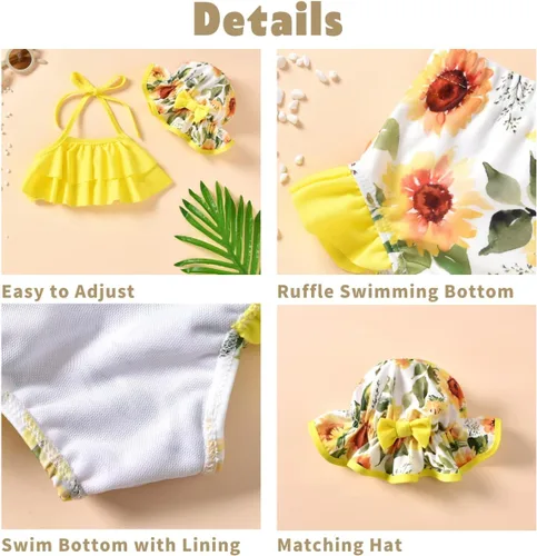 Vista 2 de Aalizzwell Traje de baño para niñas pequeñas con sombrero