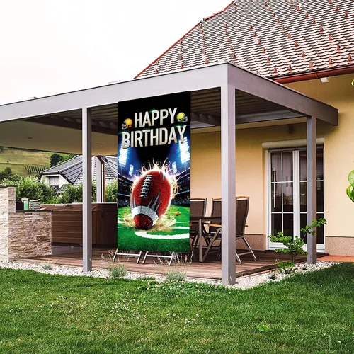 Vista 5 de Cartel de fútbol americano con texto en inglés "Happy Birthday", para jugadores de rugby, decoración de fondo de bandera para fanáticos de primer
