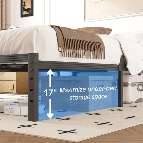 Vista 12 de 12 Inch Heavy Duty Black Metal Platform Bed Frame with Mattress Support, Twin Platform Bed Frame with Under Bed Storage, No Box Spring Needed, Easy