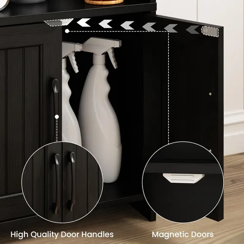Vista 6 de Gabinete de almacenamiento de baño pequeño con 2 puertas y estante Negro