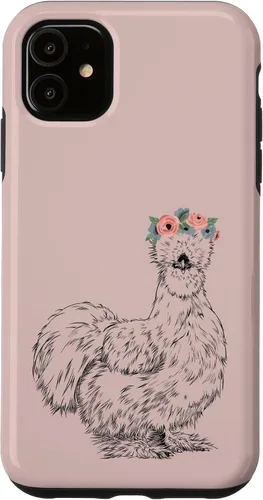 Vista 8 de Silkie Chicken with Floral Headband Farm Animal Funda para iPhone 17
