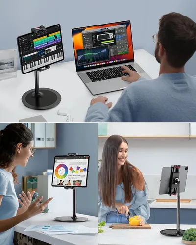 Vista 5 de SAIJI Soporte para Tablet, Soporte Ajustable de Altura Extra Kindle, Soporte para iPad de Rotación de 360 Grados, Base de Montaje de Cuna