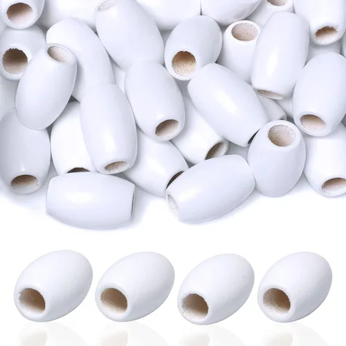 Vista 15 de Woodeni - 160 piezas de cuentas de madera ovaladas de 17 x 14 mm en Beige, Café, Marrón y Negro, cuentas de madera de barril con agujero grande