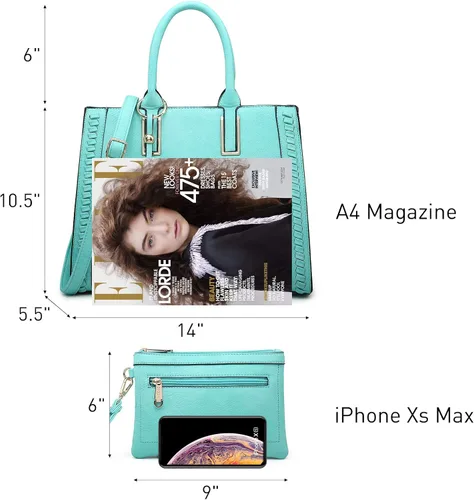 Vista 3 de Dasein Bolsos de mano para mujer, bolso de hombro de cuero vegano, bolso de trabajo para mujer con bolso a juego, Marrón